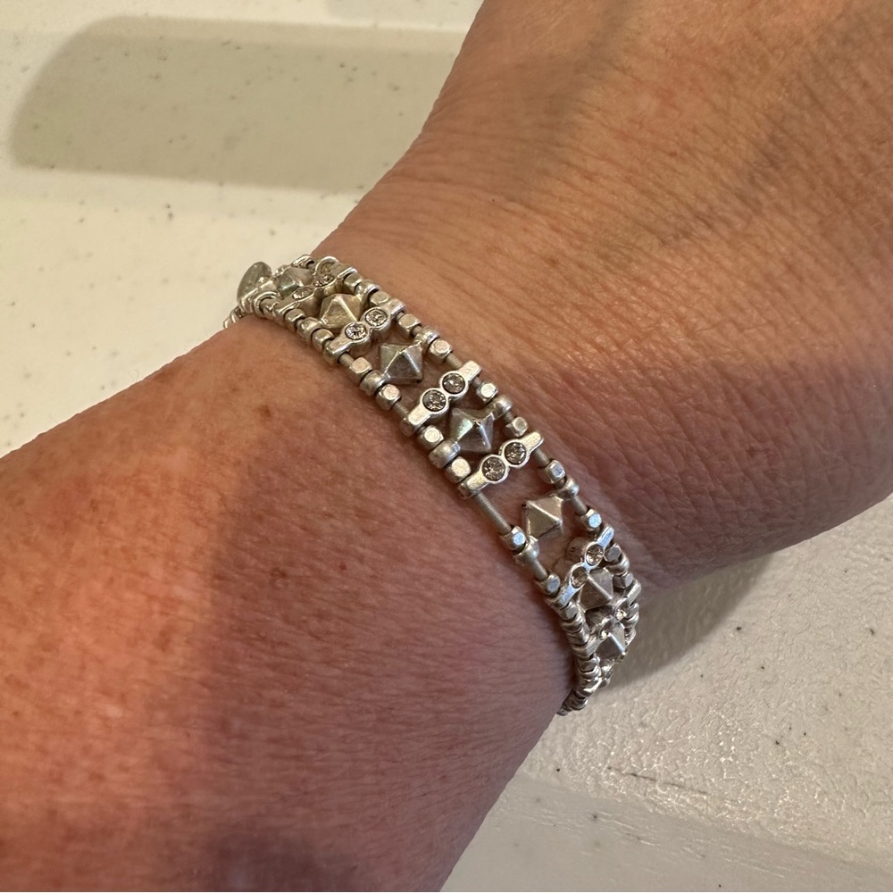 Stella & Dot Arrison Bracelet - silver beaded stretch w/  rhinestones **large